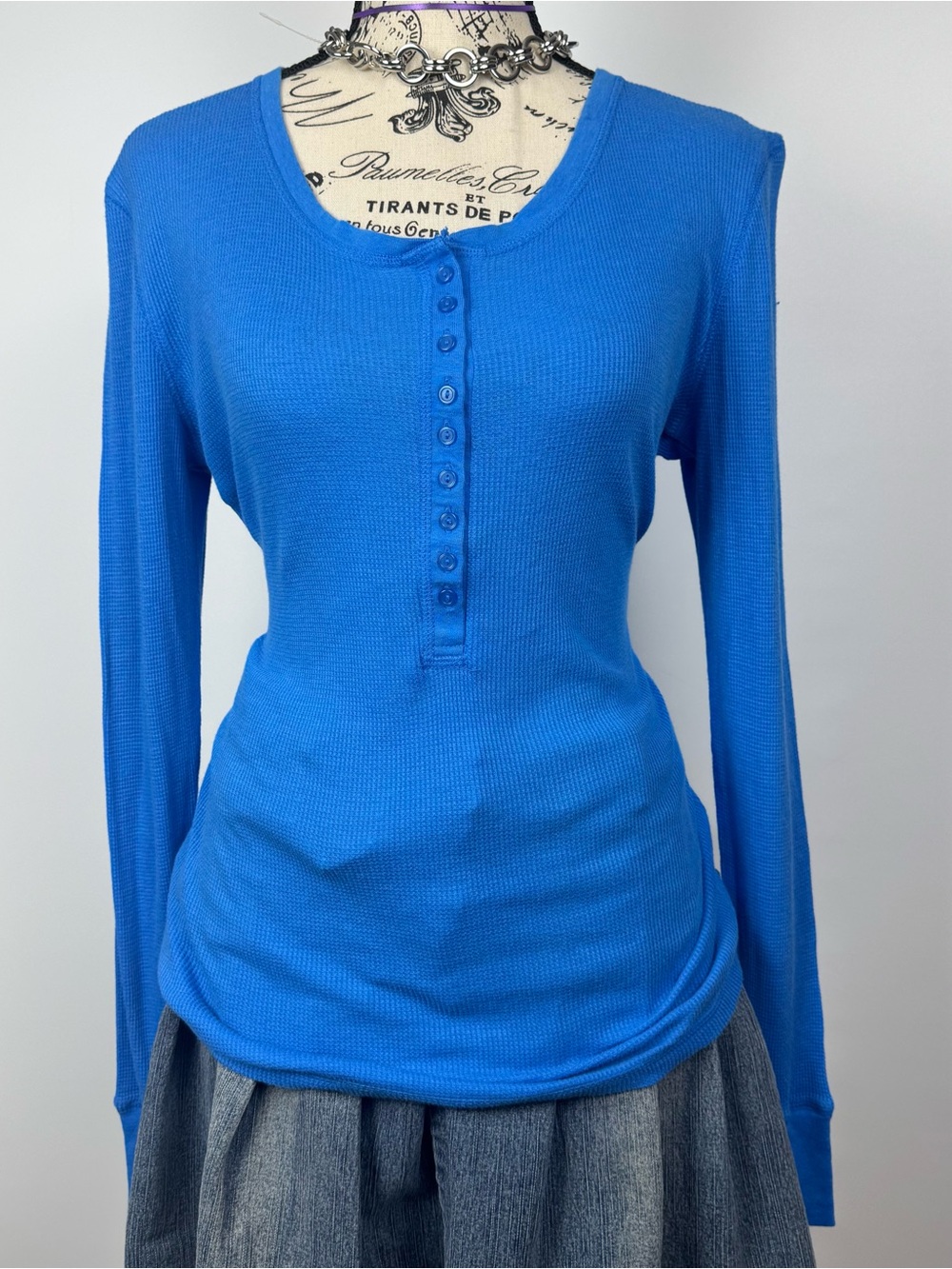 Faded Glory Bright Royal Blue Long-Sleeve Henley Tee